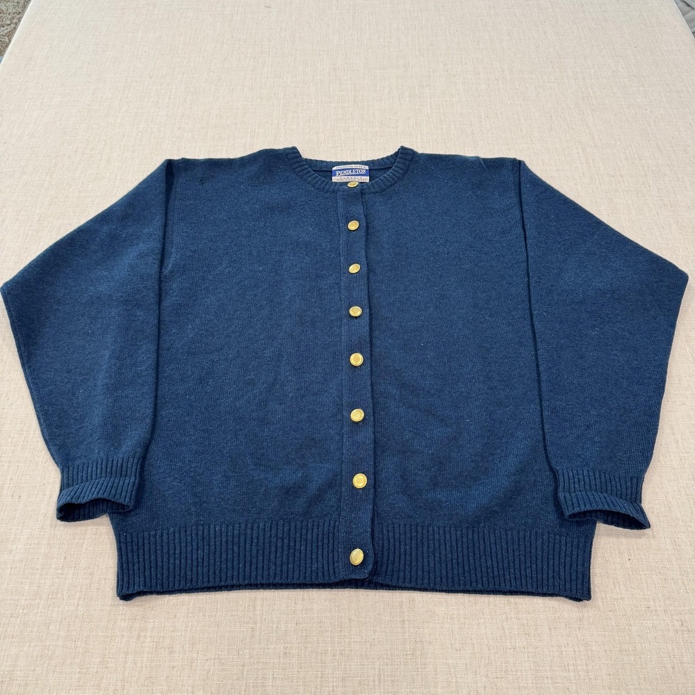Pendleton Cardigan Sweater Womens Medium Blue 100% Wool Button Front Knit FLAW